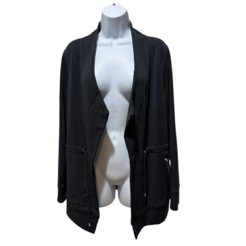 Chico’s Zenergy Black Open Front Jacket Cardigan w/ Drawstring | Size 1 (Fits M)